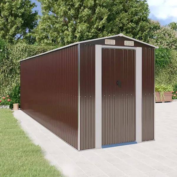Abri de jardin Marron foncé 192x606x223 cm Métal galvanisé