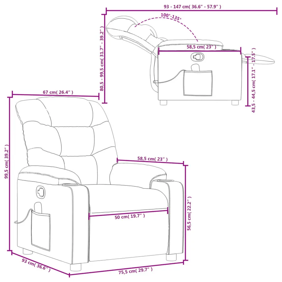 Fauteuil de massage inclinable gris foncé tissu - 12