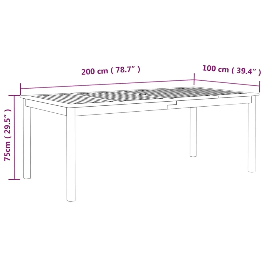 Table de jardin Gris 200x100x75 cm Bois d'acacia solide - 7