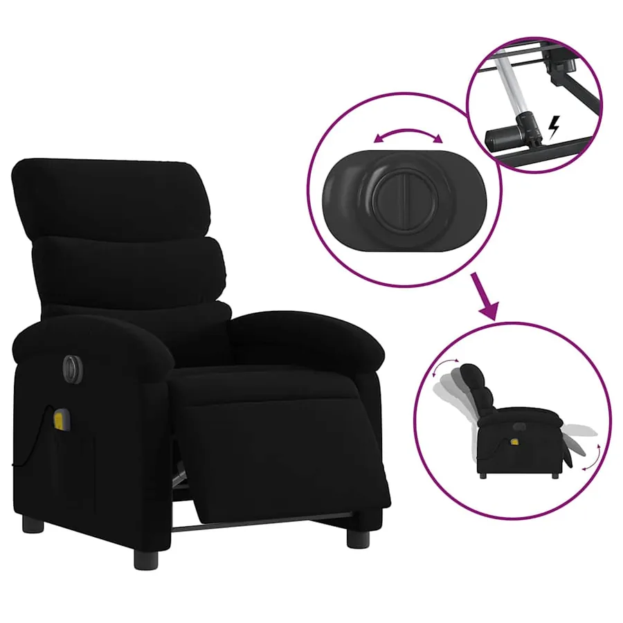 Fauteuil de massage inclinable électrique Noir Tissu - 6