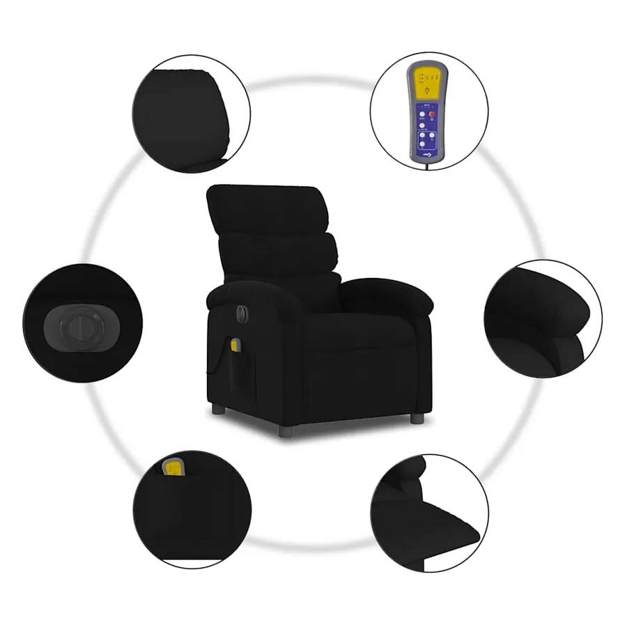 Fauteuil de massage inclinable électrique Noir Tissu - 8