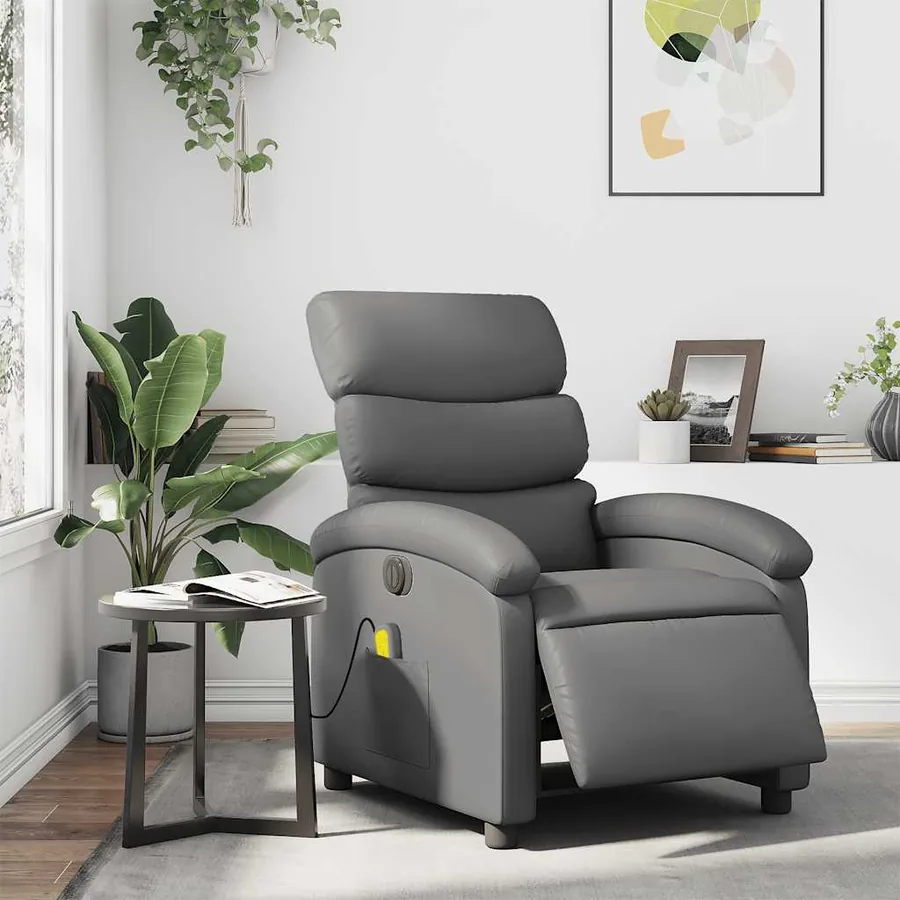 Fauteuil de massage inclinable électrique gris similicuir - 16