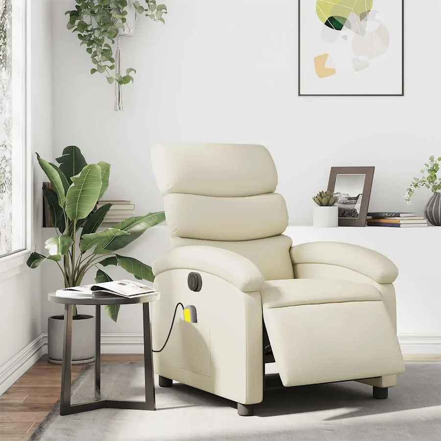 Fauteuil de massage inclinable électrique crème similicuir - 15