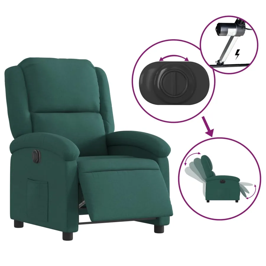 Fauteuil inclinable électrique Vert foncé Tissu - 6