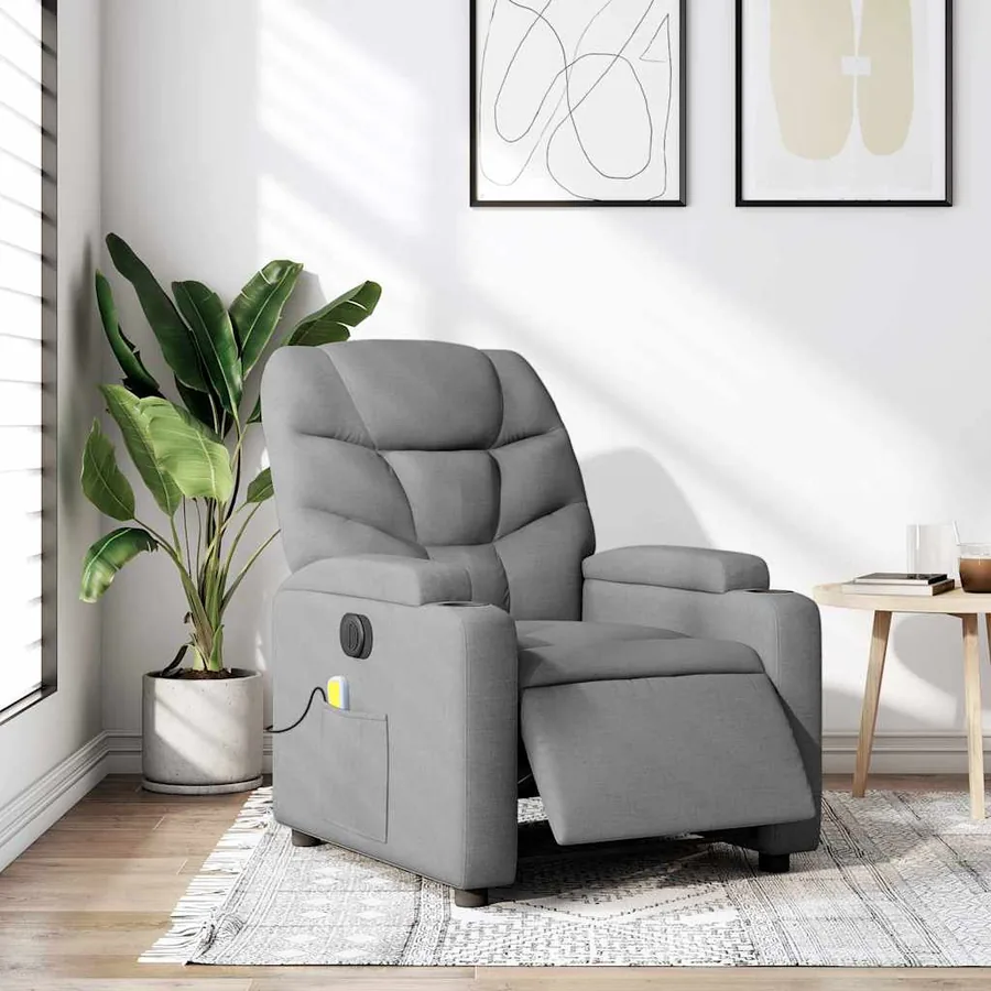 Fauteuil de massage inclinable électrique gris clair tissu - 15