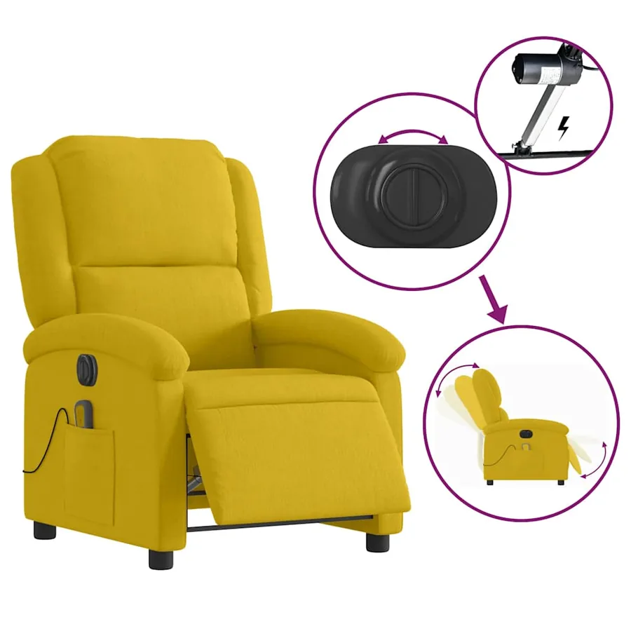 Fauteuil inclinable de massage électrique jaune velours - 6
