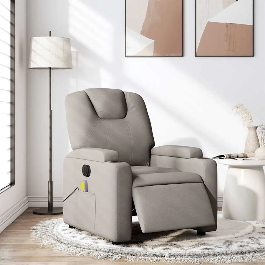 Fauteuil de massage inclinable électrique Taupe Tissu - 16