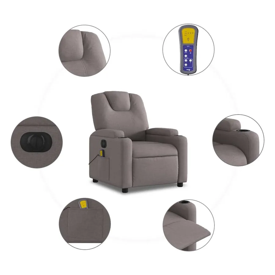 Fauteuil de massage inclinable électrique Taupe Tissu - 8