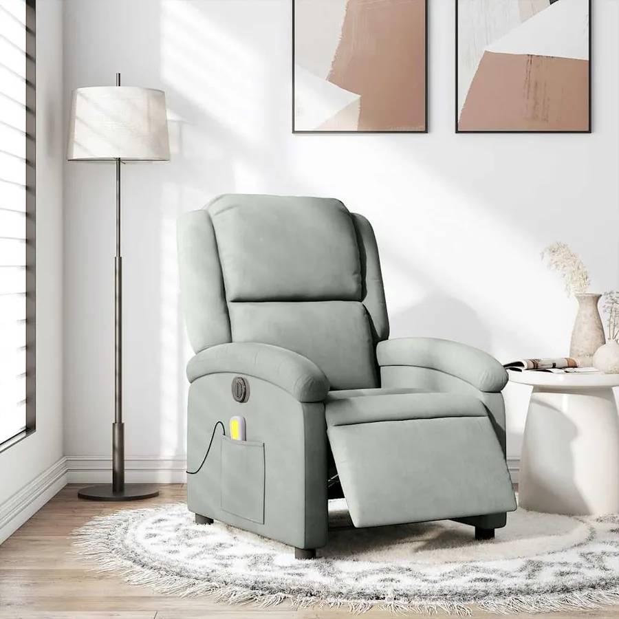 Fauteuil inclinable électrique de massage gris clair velours - 15
