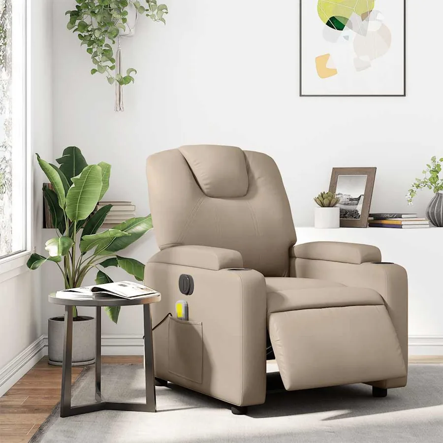 Fauteuil de massage inclinable électrique cappuccino similicuir - 15