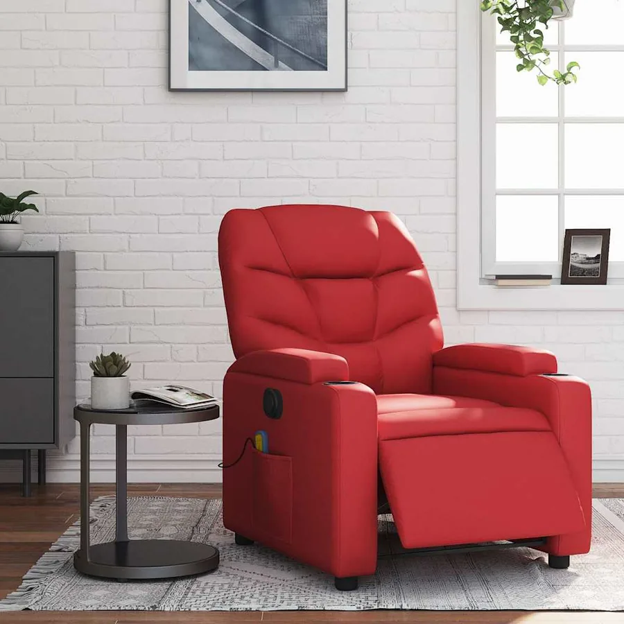 Fauteuil de massage inclinable électrique rouge similicuir - 14