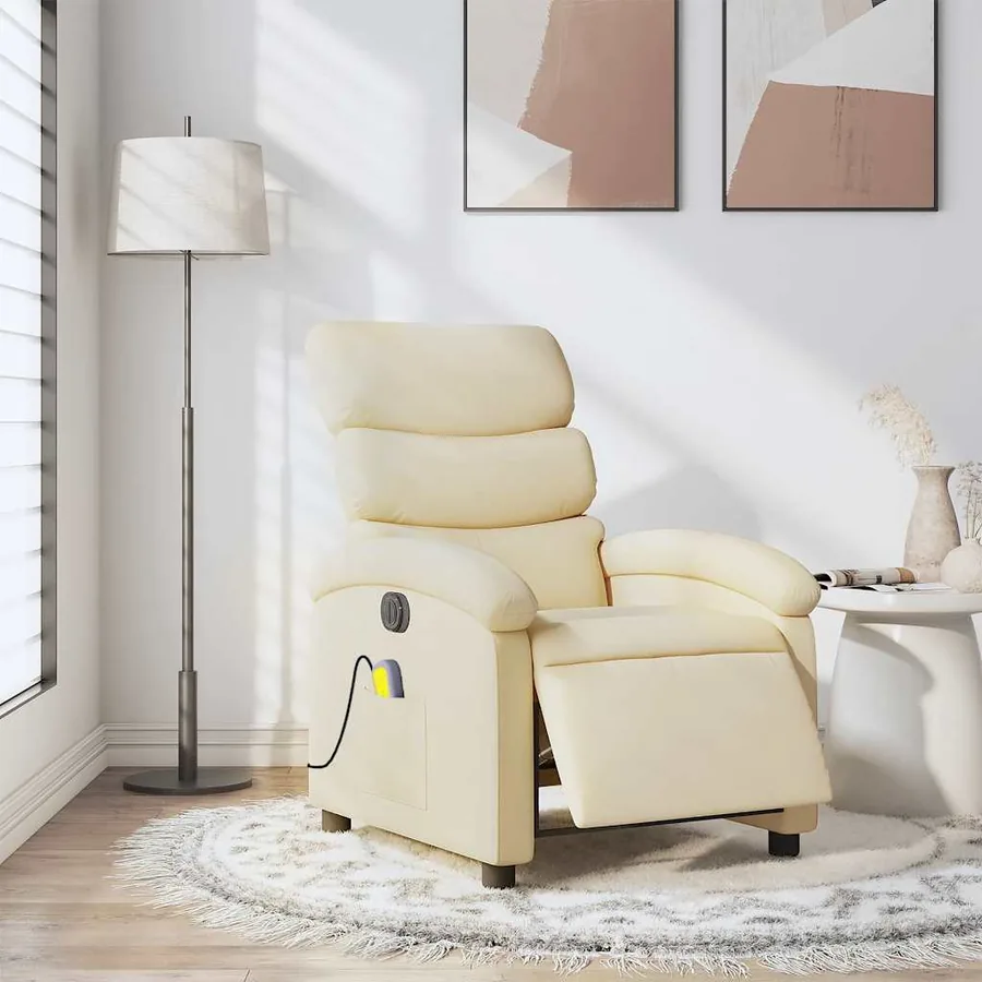 Fauteuil inclinable de massage électrique crème tissu - 16