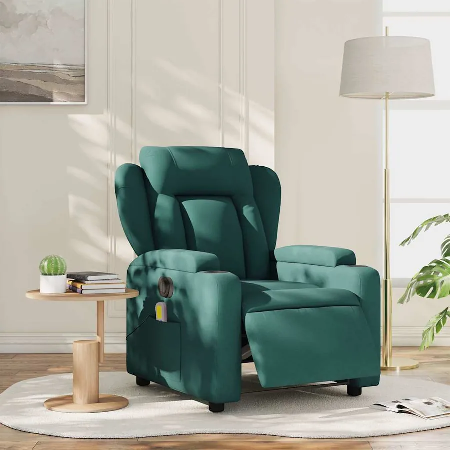 Fauteuil de massage inclinable électrique Vert foncé Tissu - 15