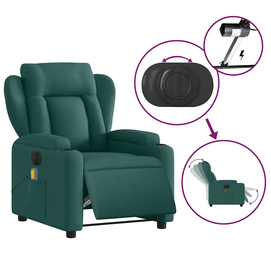 Fauteuil de massage inclinable électrique Vert foncé Tissu - 6