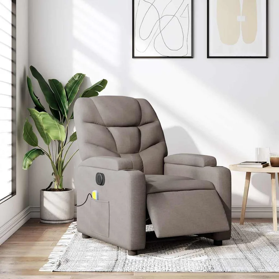 Fauteuil de massage inclinable électrique Taupe Tissu - 15