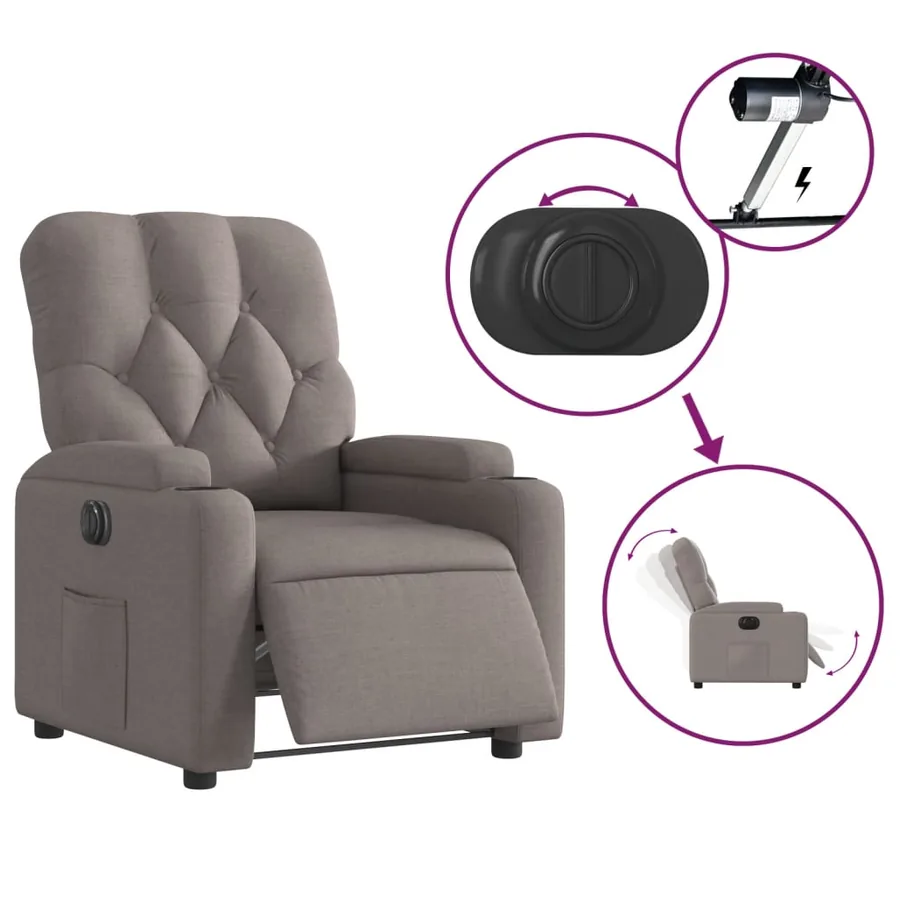 Fauteuil inclinable électrique Taupe Tissu - 6