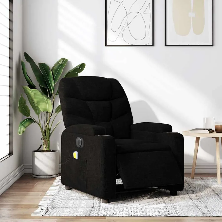 Fauteuil de massage inclinable électrique Noir Tissu - 15
