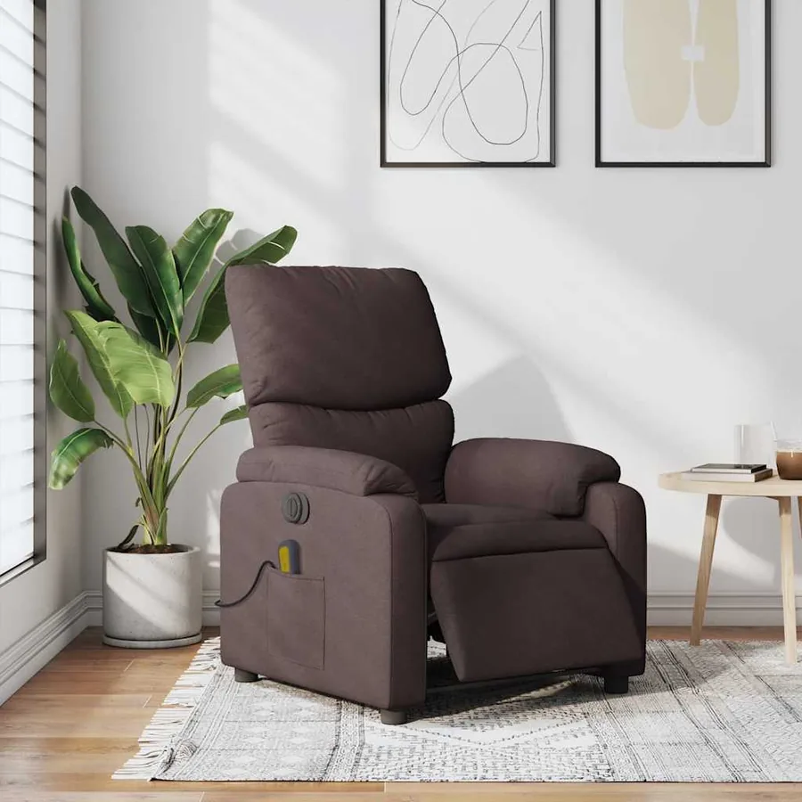 Fauteuil de massage inclinable électrique Marron foncé Tissu - 16