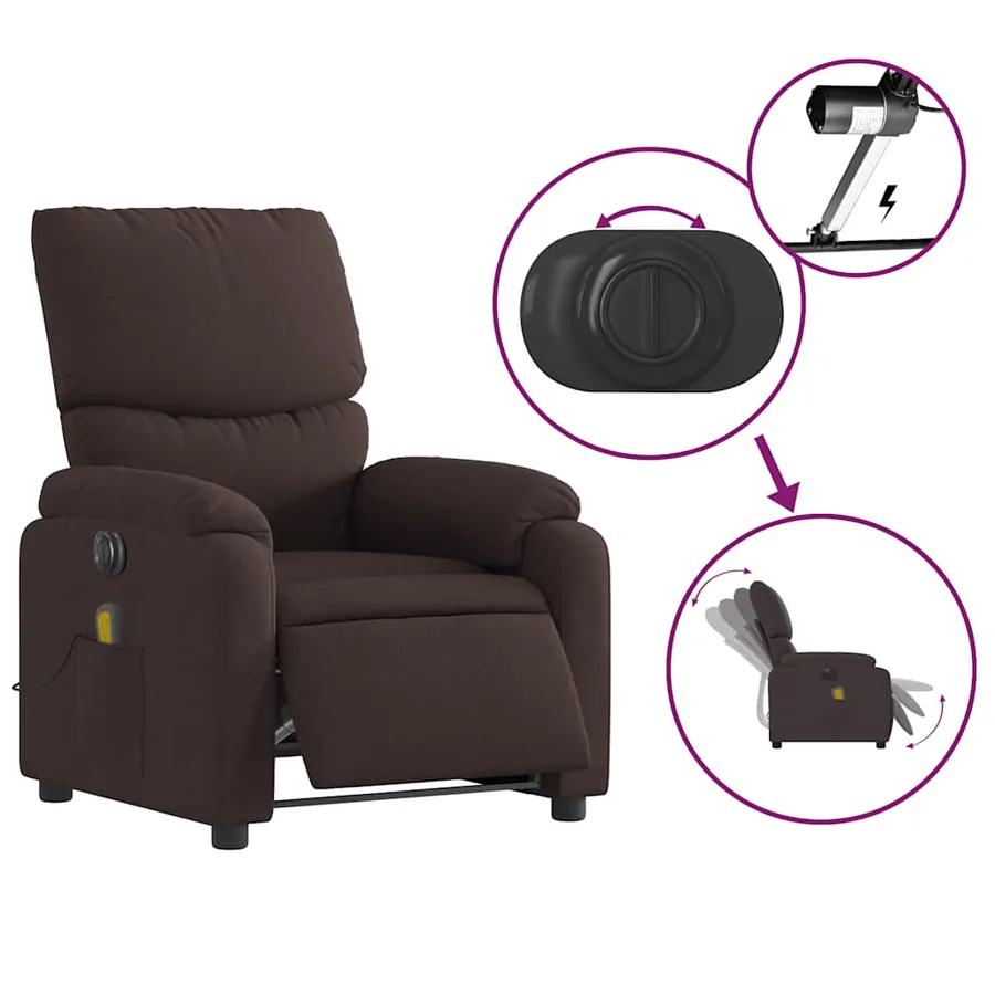 Fauteuil de massage inclinable électrique Marron foncé Tissu - 6