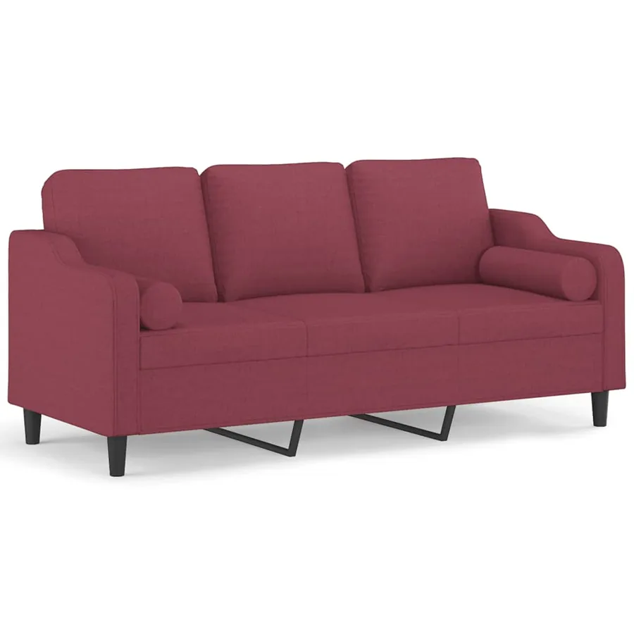 Canapé 3 places avec oreillers décoratifs bordeaux 180 cm tissu - 2