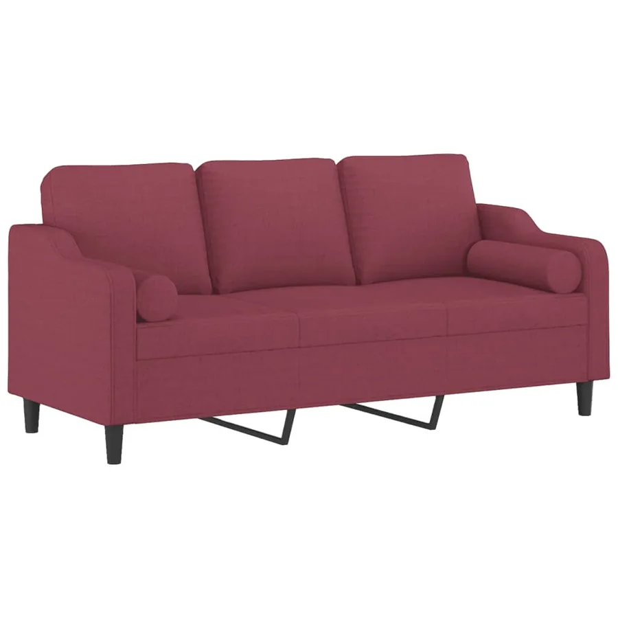 Canapé 3 places avec oreillers décoratifs bordeaux 180 cm tissu - 3