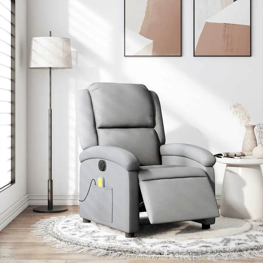 Fauteuil de massage inclinable électrique gris clair tissu - 15