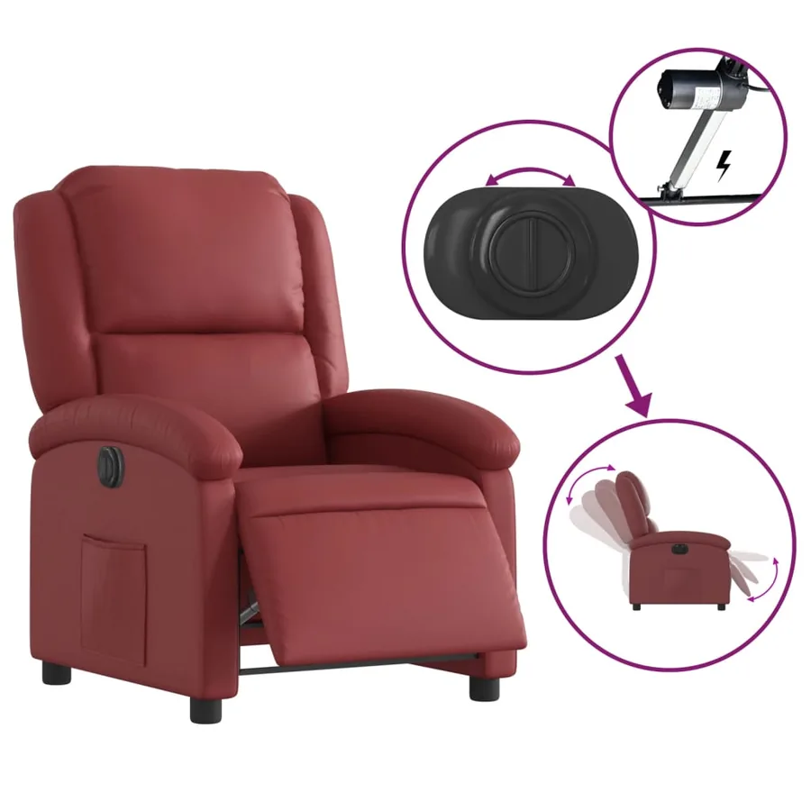 Fauteuil inclinable électrique Rouge bordeaux Similicuir - 6