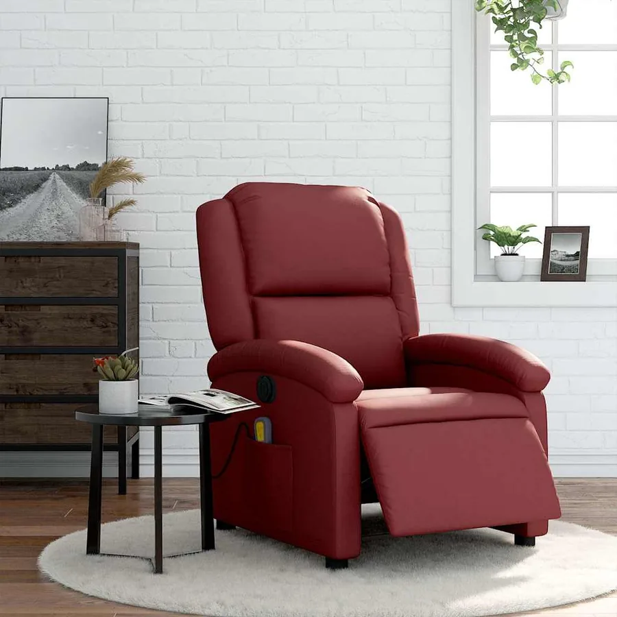 Fauteuil de massage inclinable électrique rouge bordeaux - 15