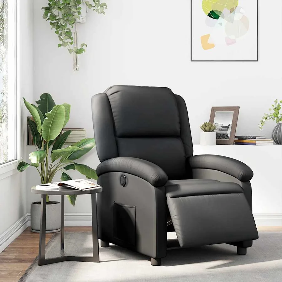 Fauteuil inclinable électrique noir cuir véritable - 16