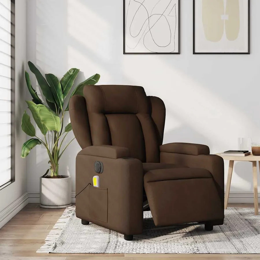 Fauteuil inclinable de massage électrique marron tissu - 16