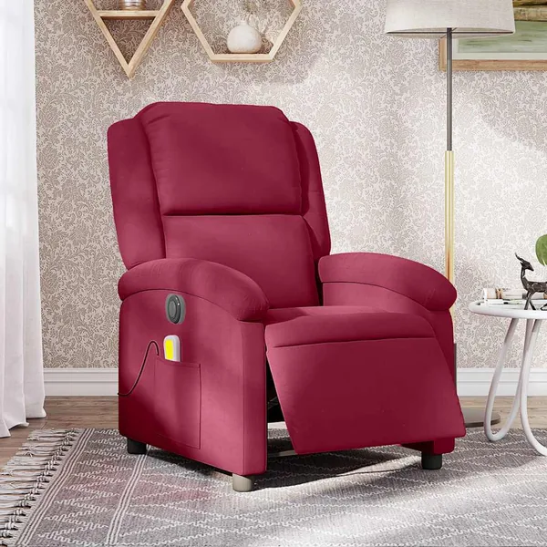 Fauteuil inclinable massage électrique rouge bordeaux velours