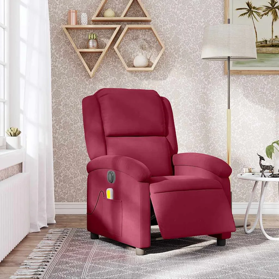 Fauteuil inclinable massage électrique rouge bordeaux velours - 15