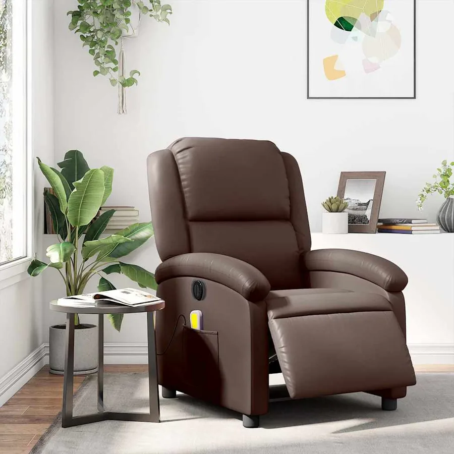 Fauteuil de massage inclinable électrique marron similicuir - 16