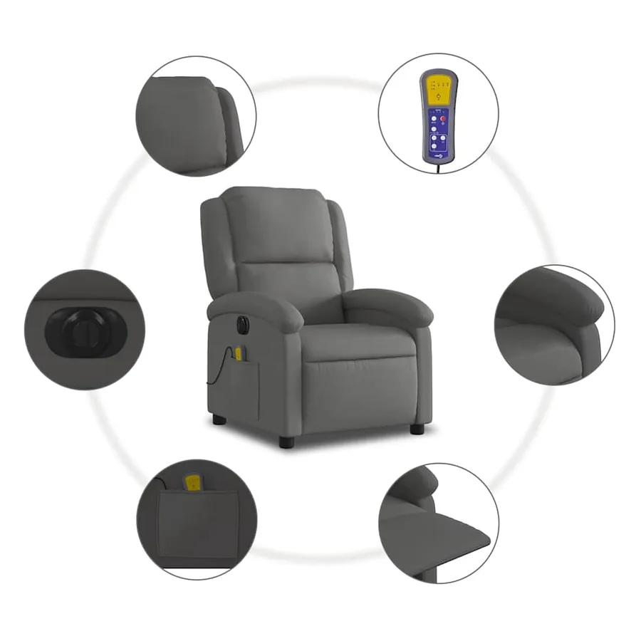 Fauteuil de massage inclinable électrique gris cuir véritable - 8