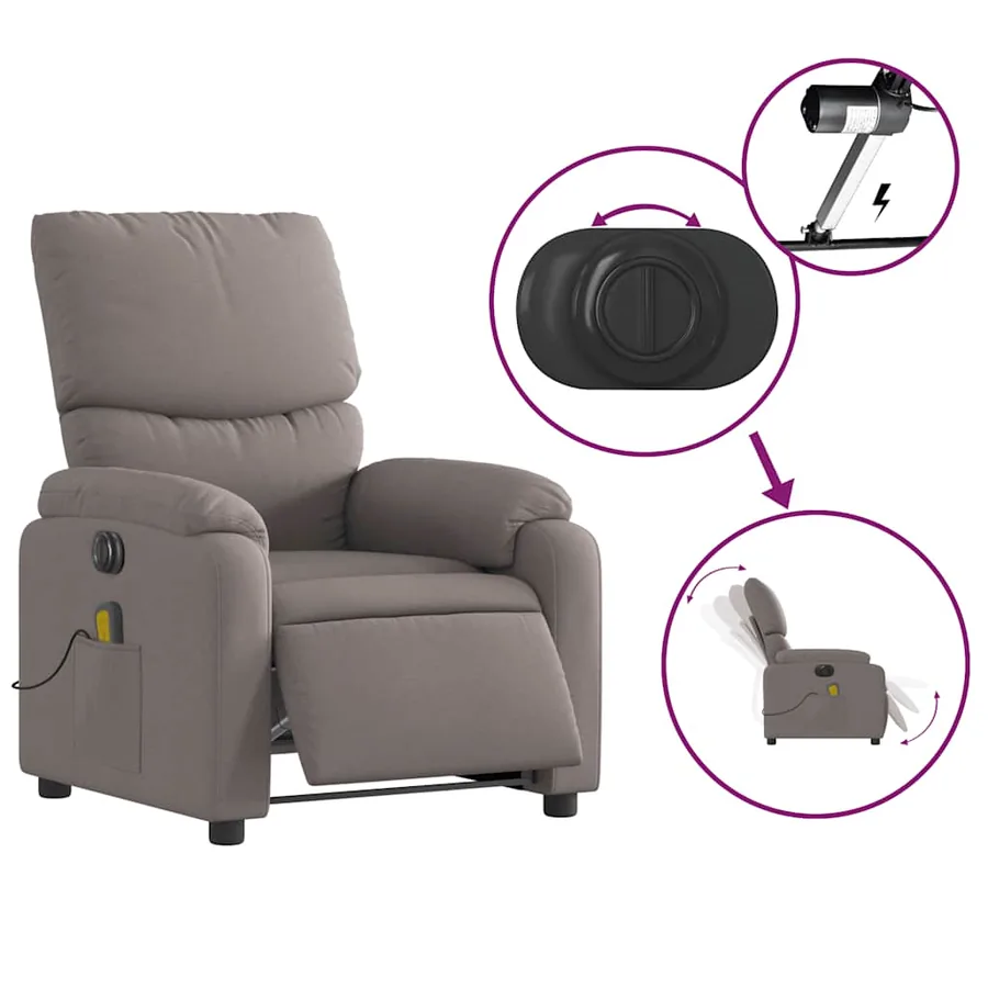 Fauteuil de massage inclinable électrique Taupe Tissu - 6