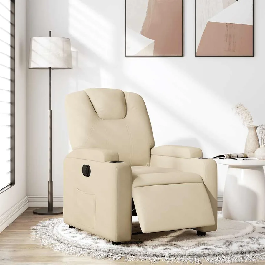 Fauteuil inclinable électrique Crème Tissu - 15