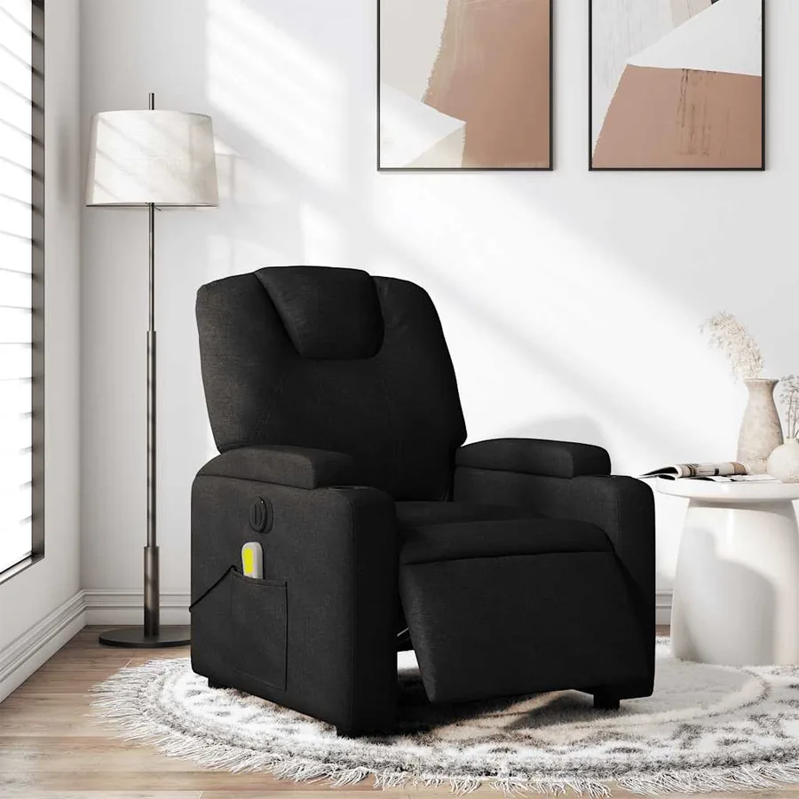 Fauteuil de massage inclinable électrique Noir Tissu - 16