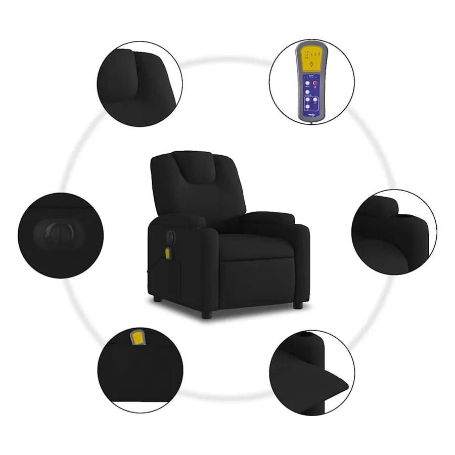 Fauteuil de massage inclinable électrique Noir Tissu - 8