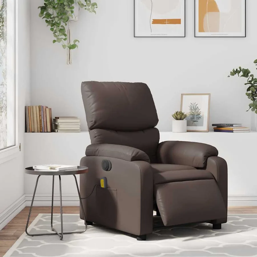 Fauteuil de massage inclinable électrique marron similicuir - 16