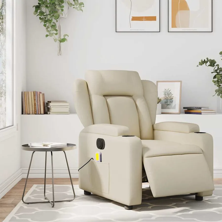 Fauteuil de massage inclinable électrique crème similicuir - 15