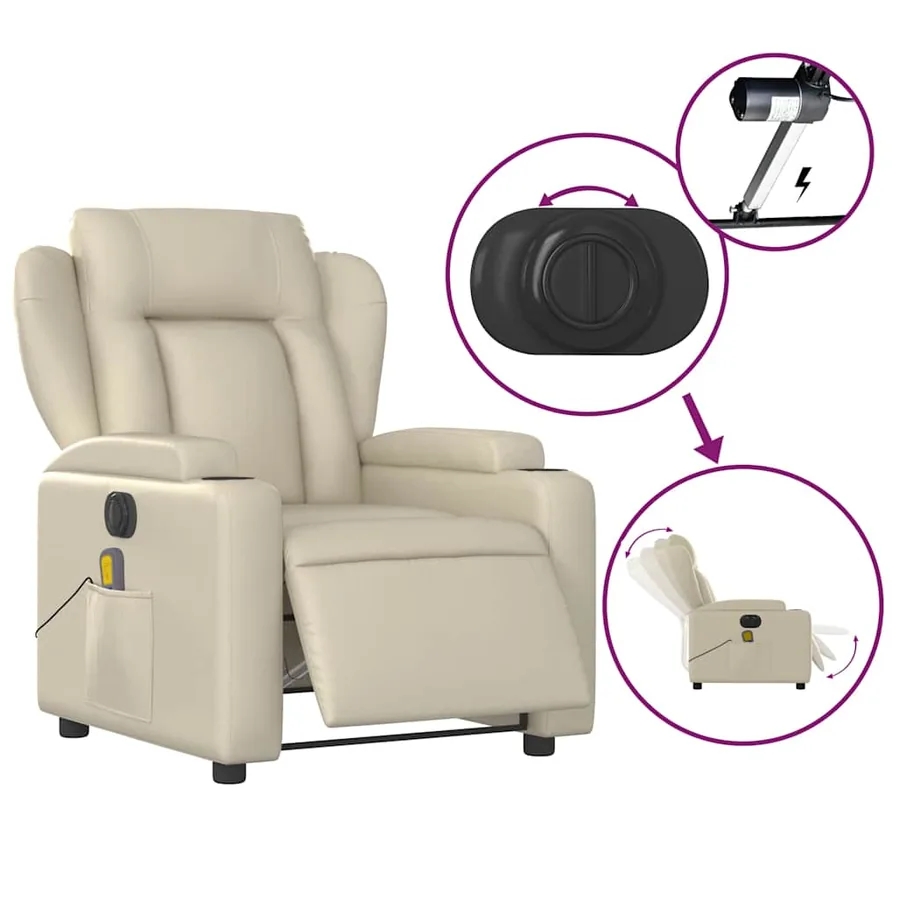 Fauteuil de massage inclinable électrique crème similicuir - 6