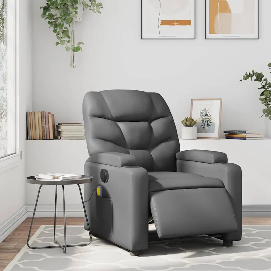 Fauteuil de massage inclinable électrique gris similicuir - 16