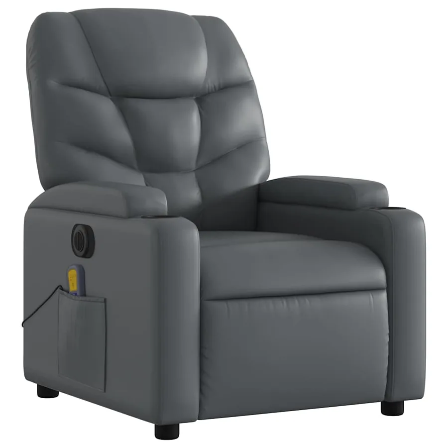 Fauteuil de massage inclinable électrique gris similicuir - 4