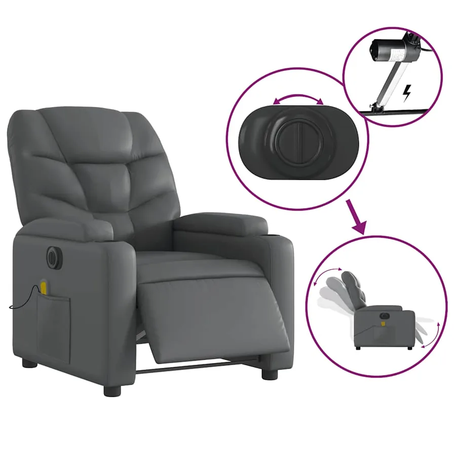 Fauteuil de massage inclinable électrique gris similicuir - 6