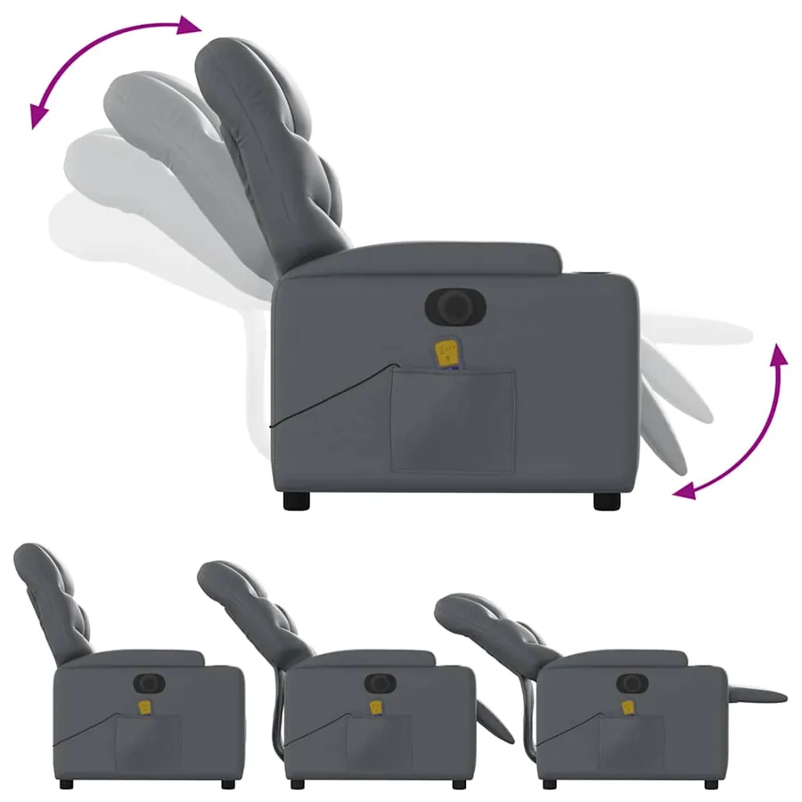 Fauteuil de massage inclinable électrique gris similicuir - 7