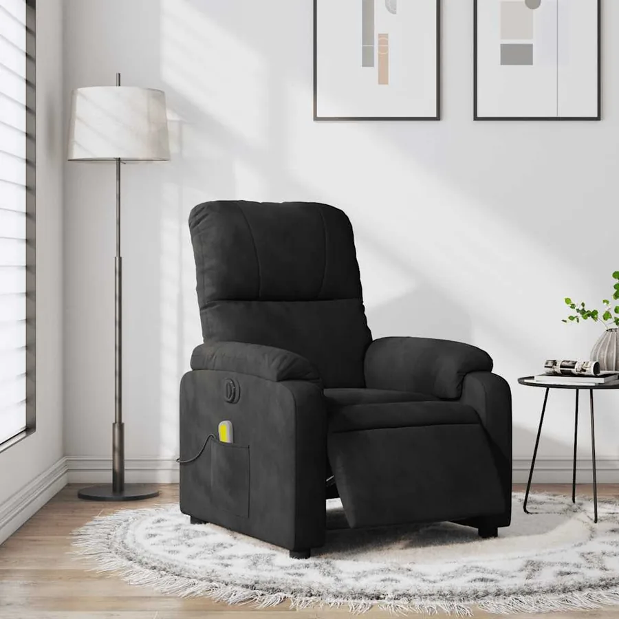 Fauteuil inclinable de massage électrique noir tissu microfibre - 16
