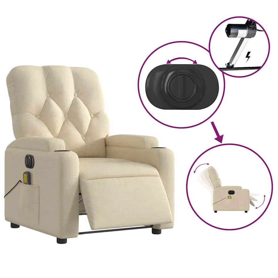 Fauteuil inclinable de massage électrique crème tissu - 6
