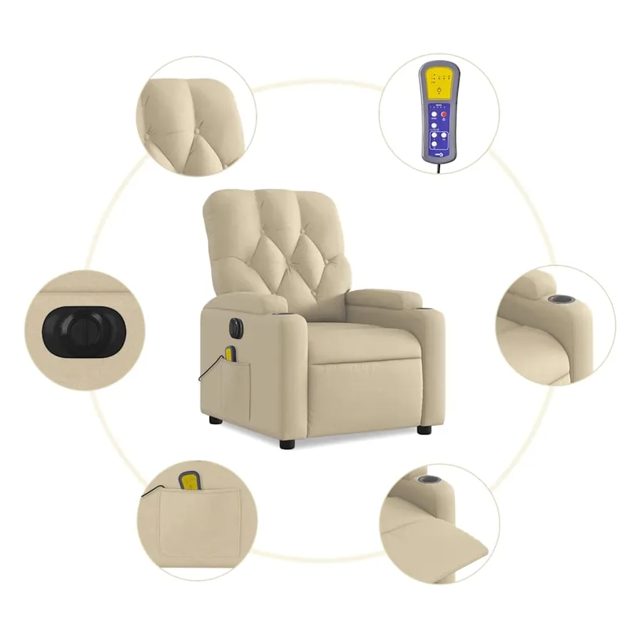Fauteuil inclinable de massage électrique crème tissu - 8