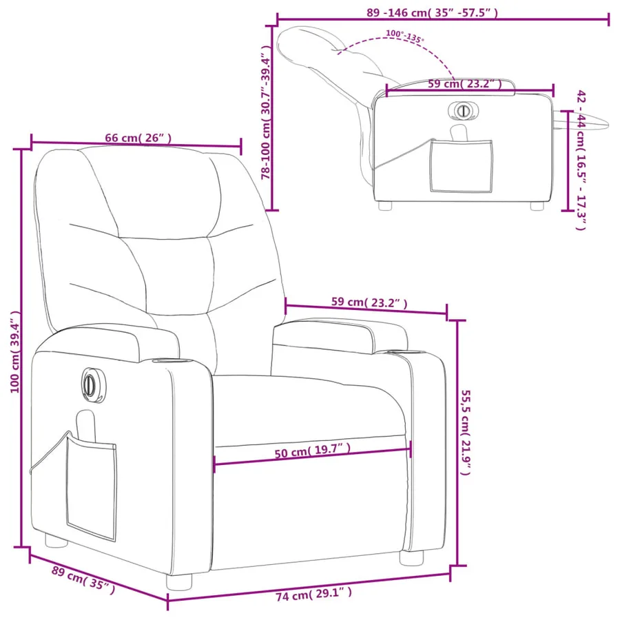 Fauteuil de massage inclinable électrique Vert foncé Tissu - 15