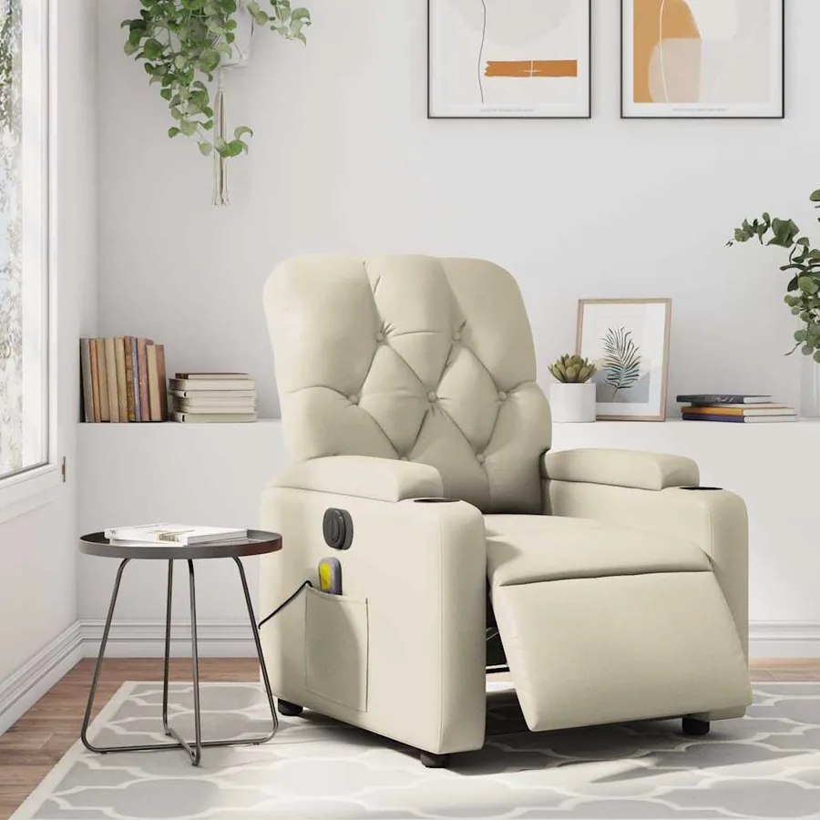 Fauteuil de massage inclinable électrique crème similicuir - 16